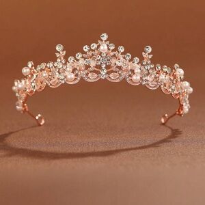 Elegant Rose Gold Tiara with Pearls and Crystals
